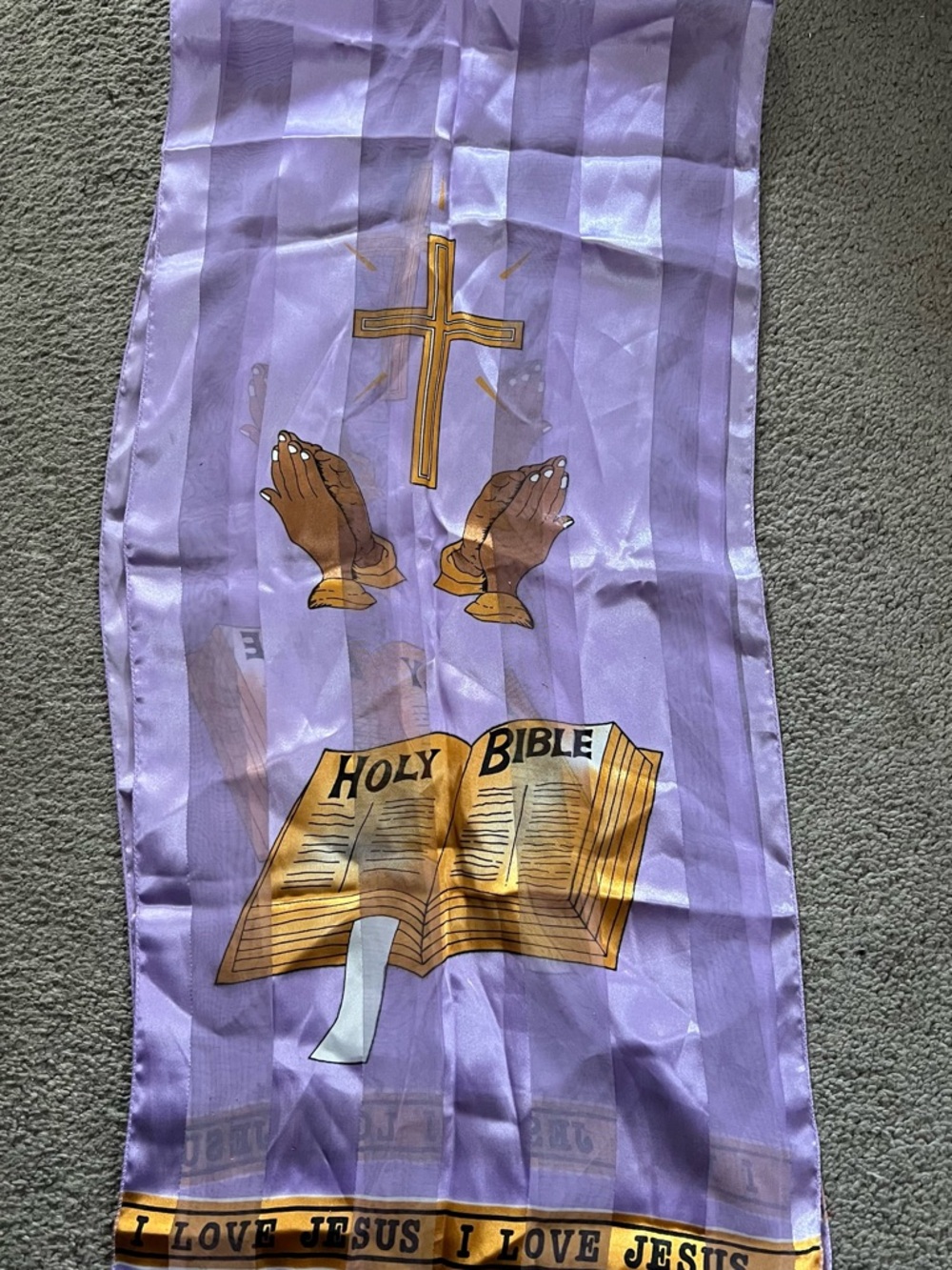 Vintage I love heart Jesus Scarf Purple Gold Religious Stole Bible